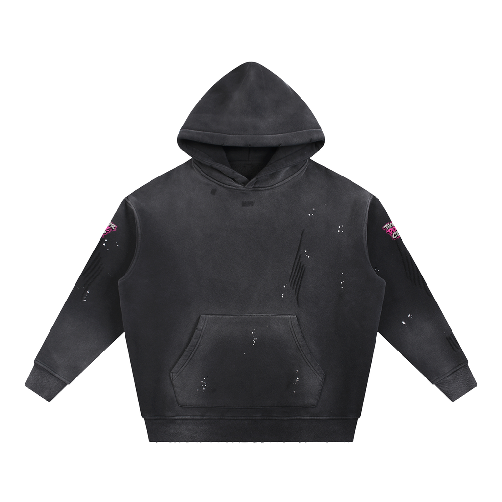 Vintage Washed Frayed Fleece Hoodie
